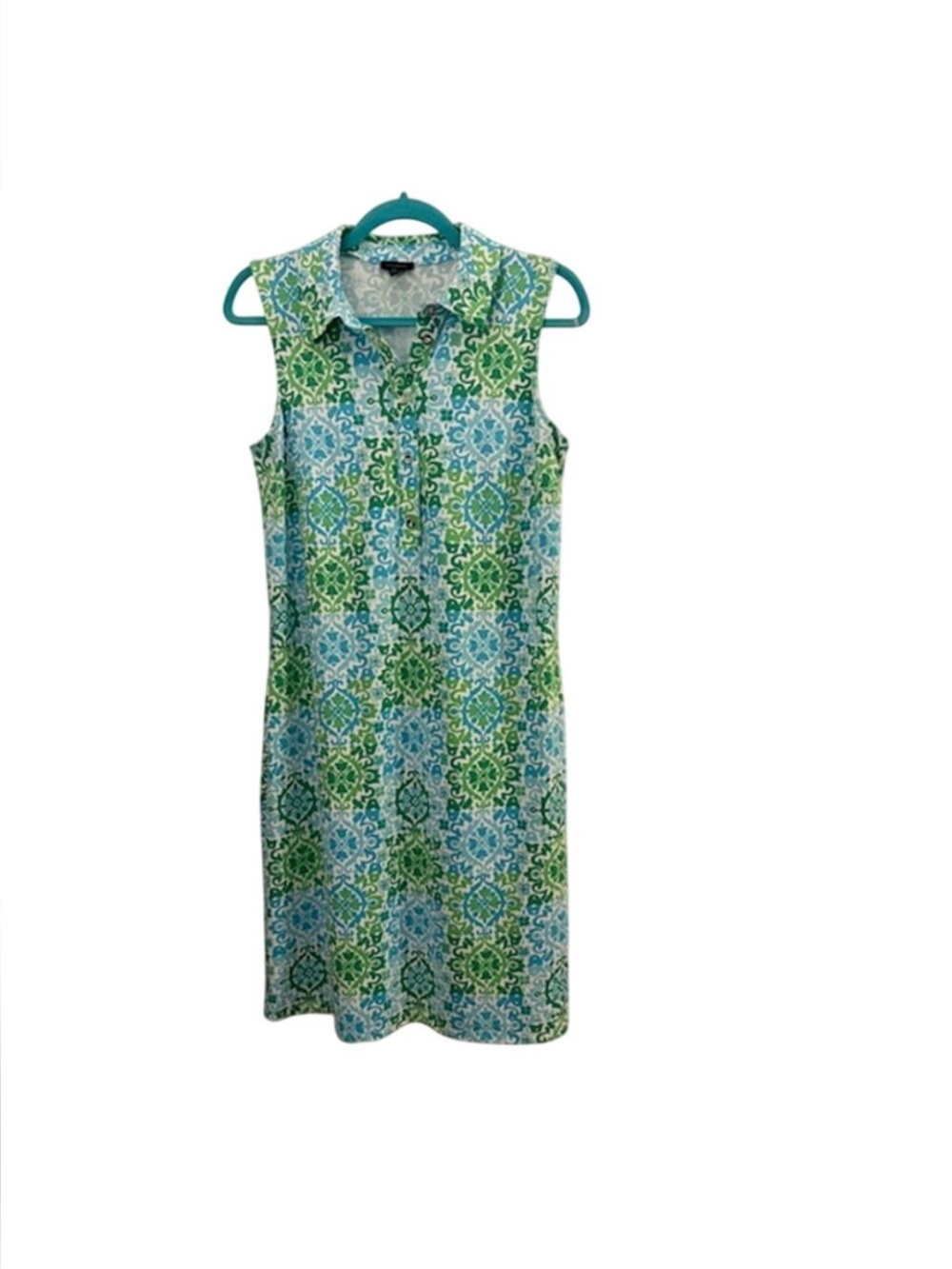 Talbots Medallion Jersey Polo Dress S Lightweight Flowy Airy Effortless